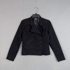 Edun Jacket Womens Small Black Cotton Blend Silk Lined Button Front Short Moto